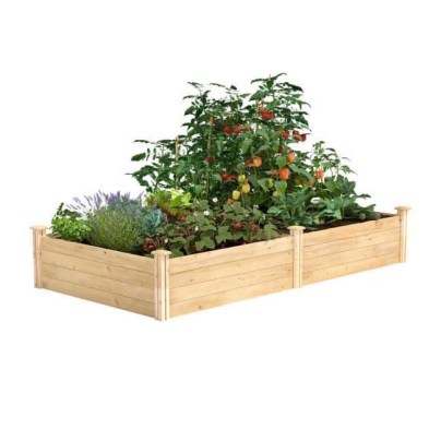 Greenes Fence Cedar Raised Garden Bed with plants on a white background