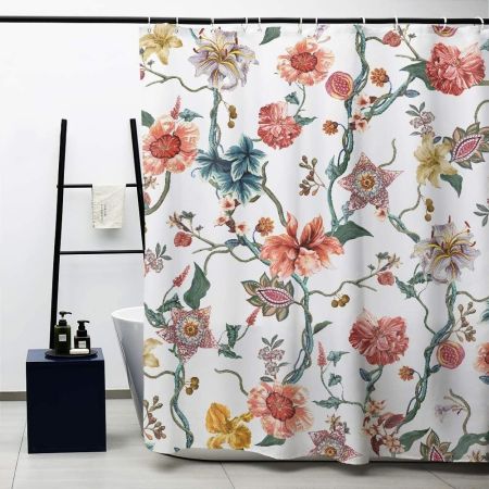 MACOFE Fabric Decorative Floral Shower Curtain Set