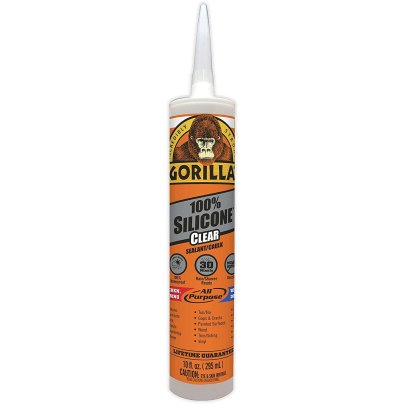 Tube of Gorilla Waterproof Silicone Caulk on a white background