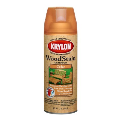 Spray can of Krylon Exterior Semi-Transparent Wood Stain