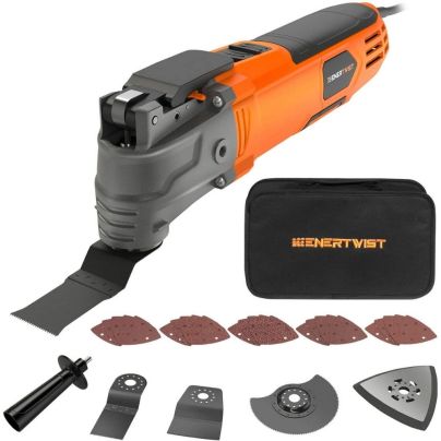 ENERTWIST Oscillating Tool with its accessories on a white background