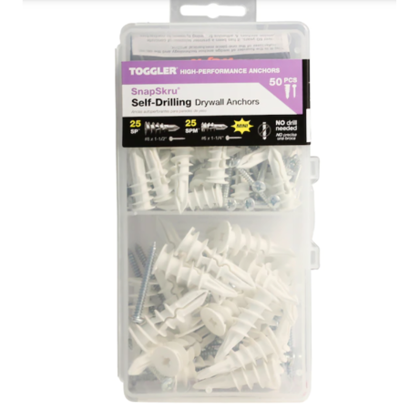  Box of Toggler SnapSkru Self-Drilling Drywall Anchors on a white background