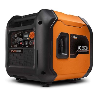 Orange and black Generac iQ3500 Portable Inverter Generator on white background