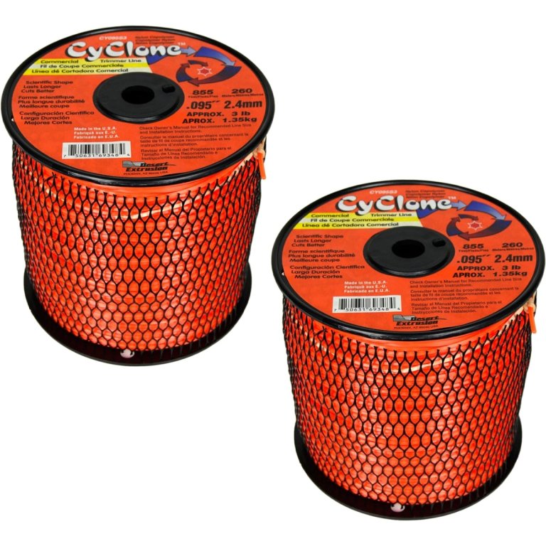  Two spools of orange Desert Extrusion Cyclone Commercial Trimmer Line on white background