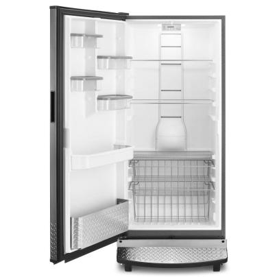 The Gladiator 17.8 cu. ft. Frost-Free Upright Freezer with its door open on a white background.