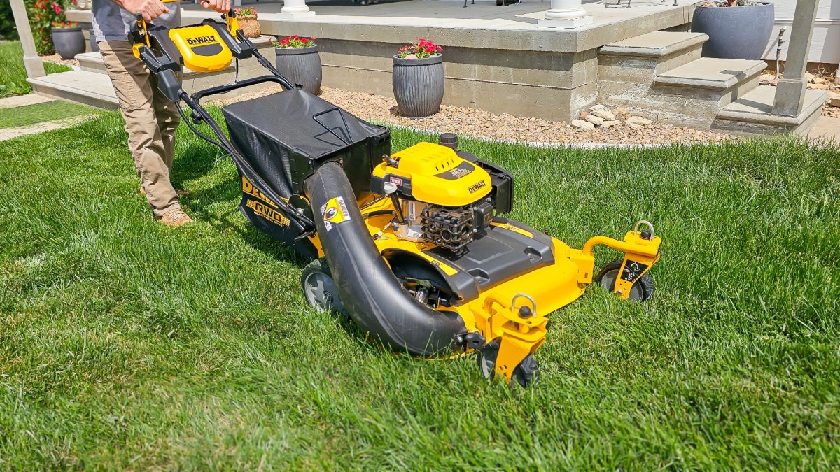 DeWalt mower in a garden
