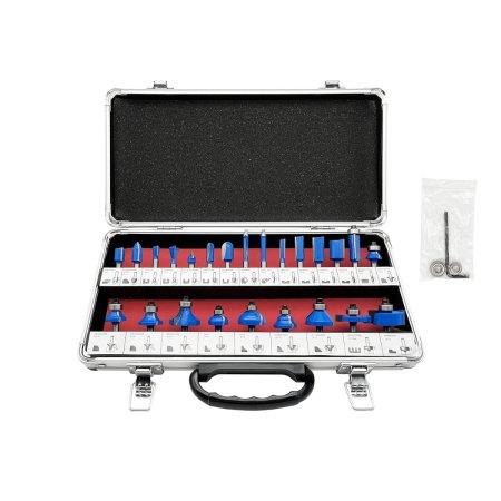 LU&MA 24-Piece Carbide-Tipped Router Bit Set in case on white background