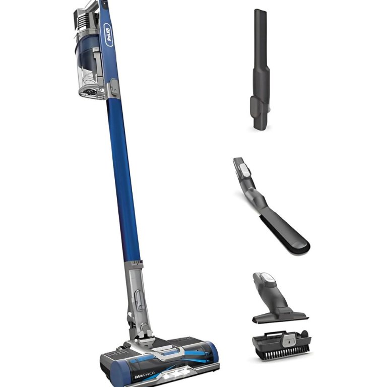  Shark Pet Plus cordless stick vacuum with three accessories on white background