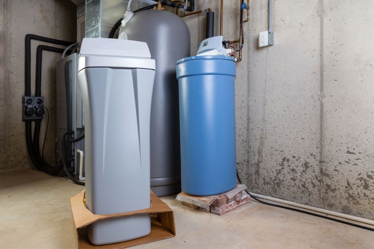 The best water softener option in a basement storage room