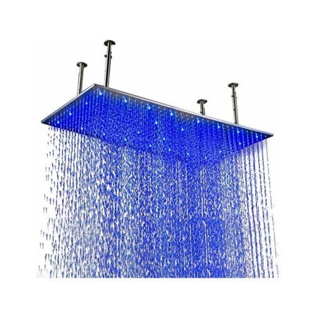  Lovedima LED Stainless Steel Rectangle Shower Head spraying water with a blue light