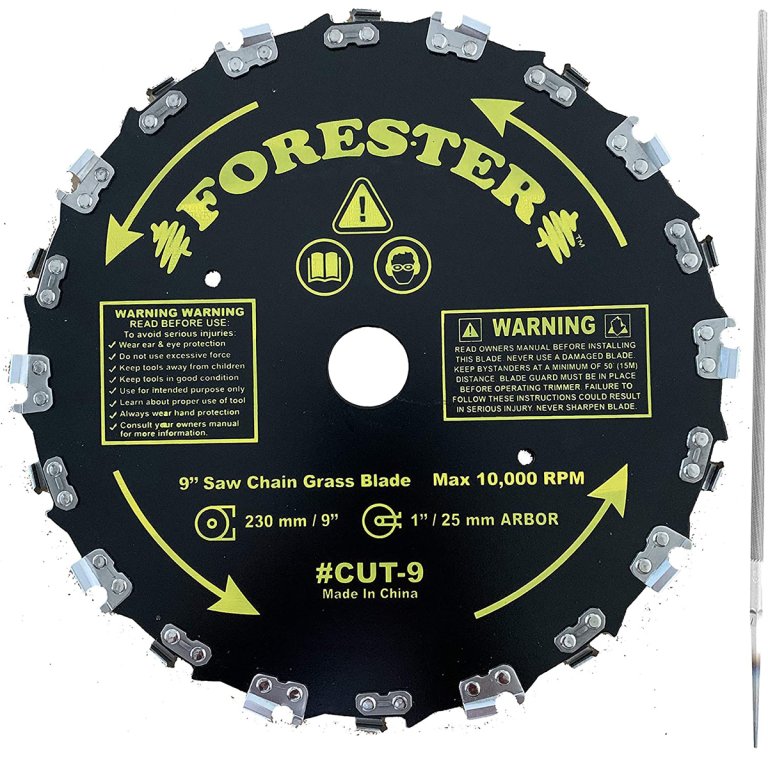 白色背景上的 Forester 链锯 20 齿 9 英寸刷片。