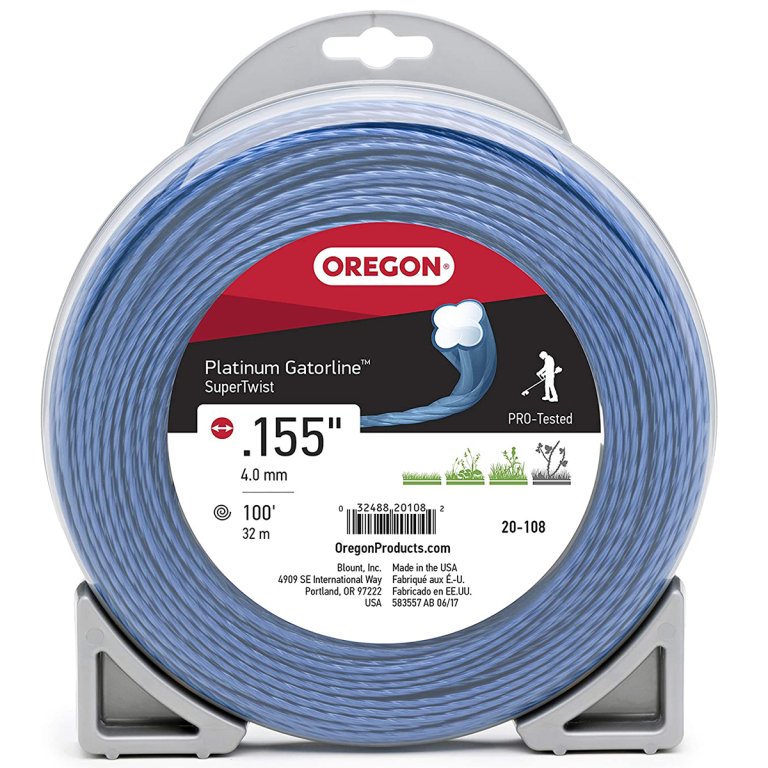 俄勒冈白金 Gatorline SuperTwist 修剪线的包装位于白色背景上。