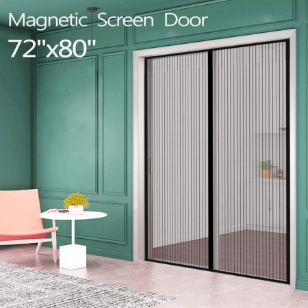  The Ikstar Magnetic Screen Door installed in an opening on a green wall.
