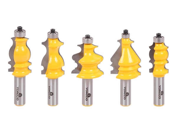 A set of five yellow Molding router bits.