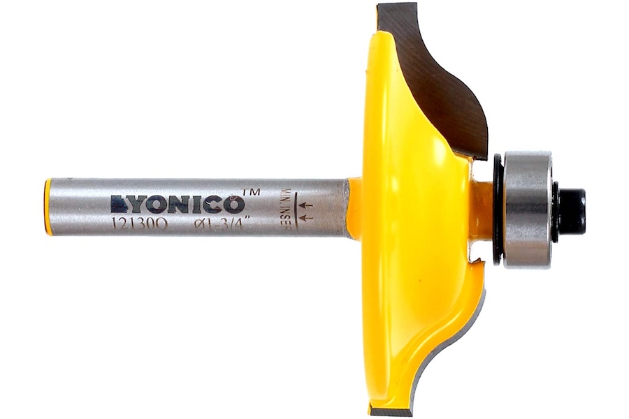 A yellow raised panel router bit.