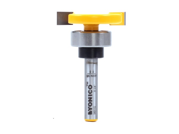 A yellow and silver slot cutting router bit.