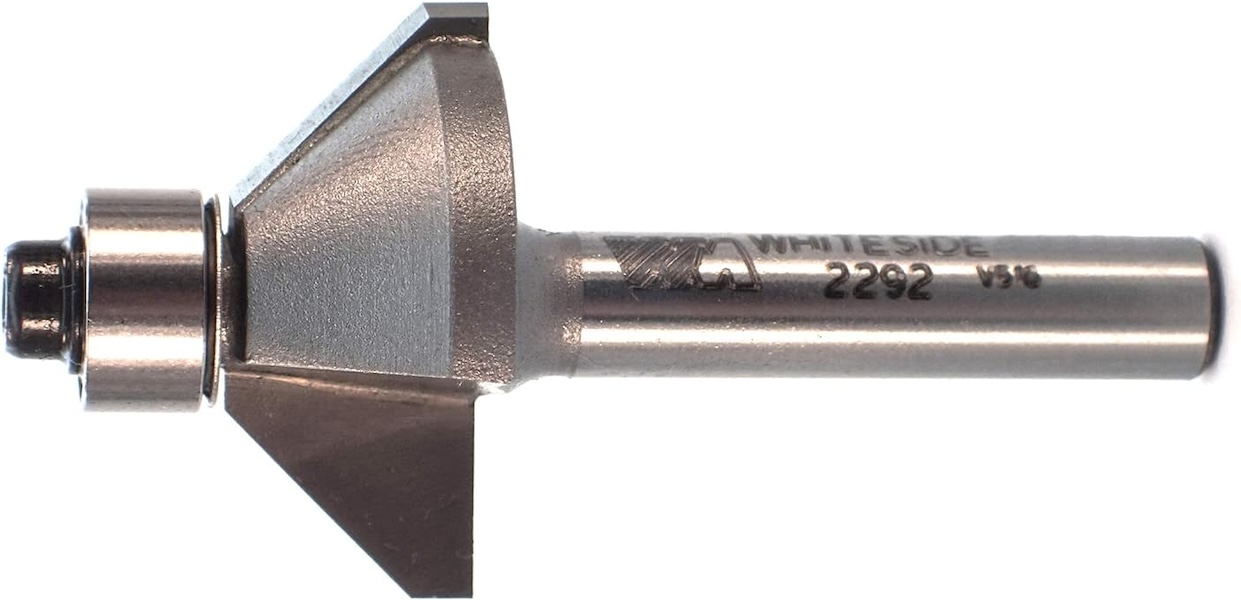 A silver chamfer router bit.