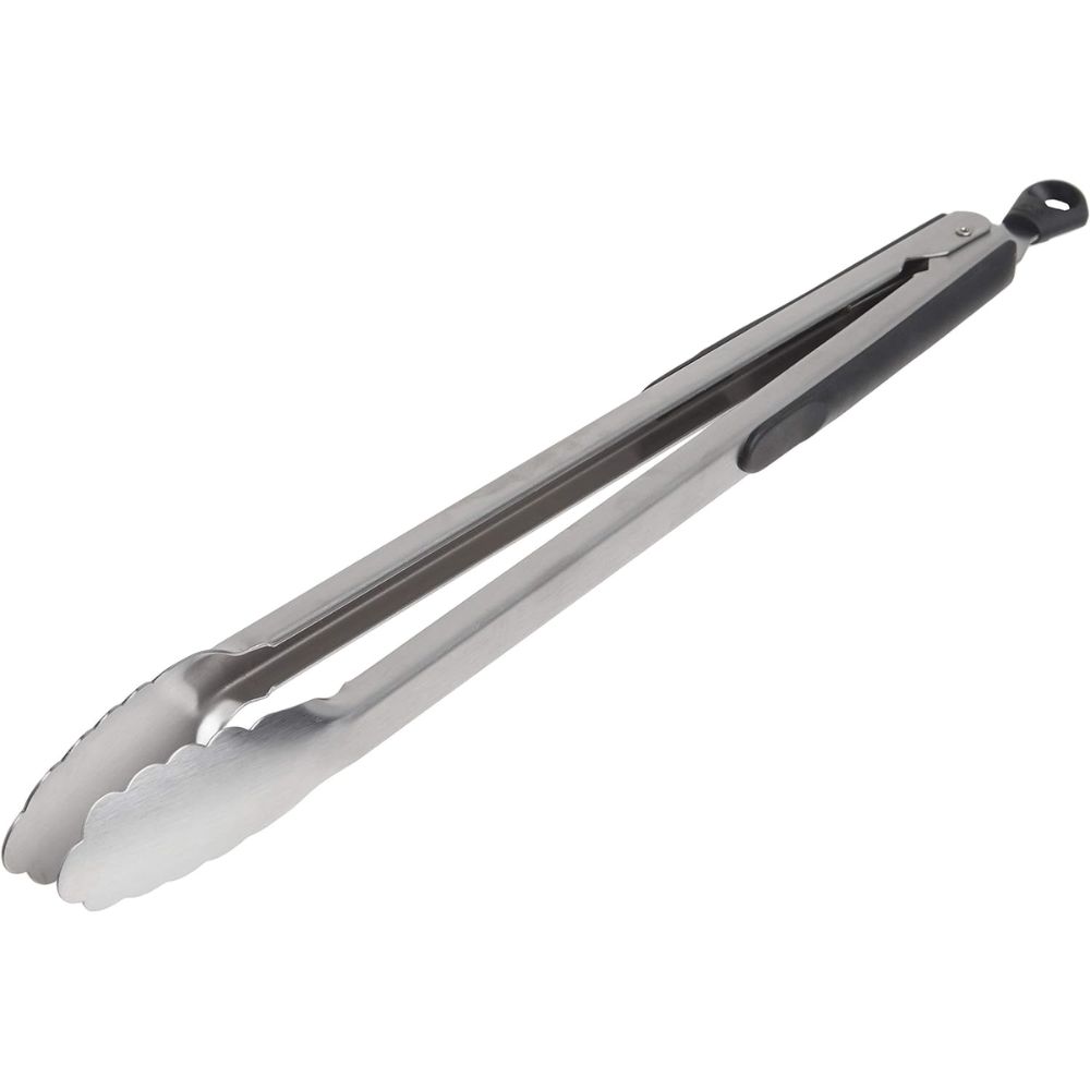 The OXO Good Grips 16-Inch Grilling Tongs on a white background.