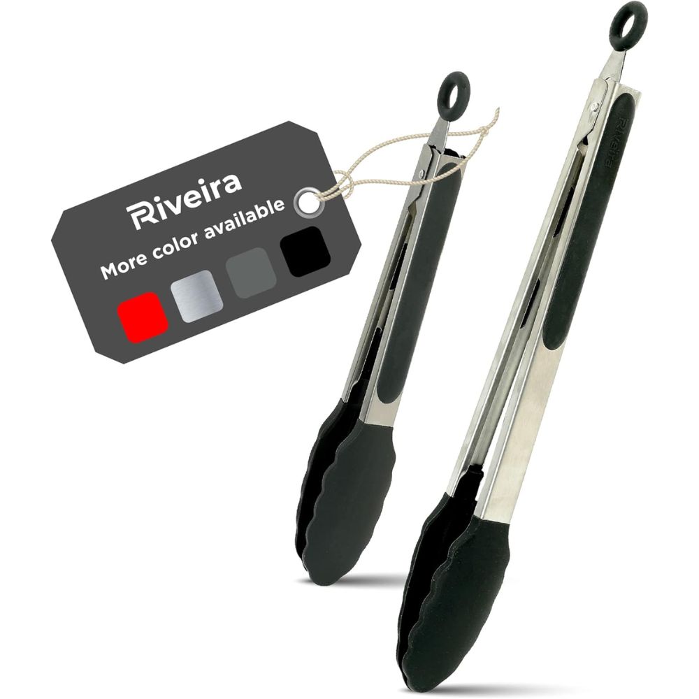 Riveira Tongs for Cooking With Silicone Tips