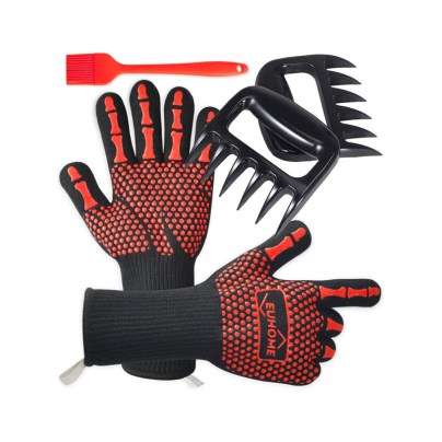 The Best BBQ Gloves Option: EUHOME 3 in 1 BBQ Gloves, Grill Brush, BBQ Bear Claws