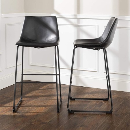 Walker Edison Industrial Faux Leather Set of 2 Stools