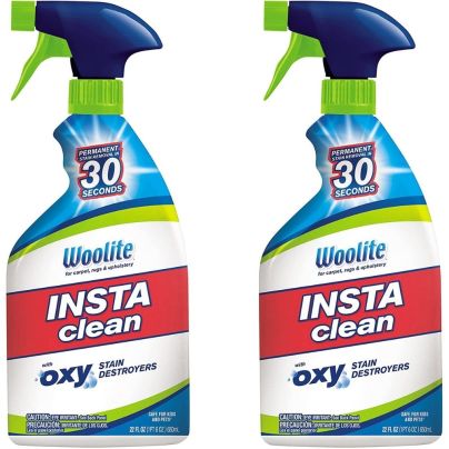2 bottles of Woolite INSTAclean Permanent Stain Remover on a white background