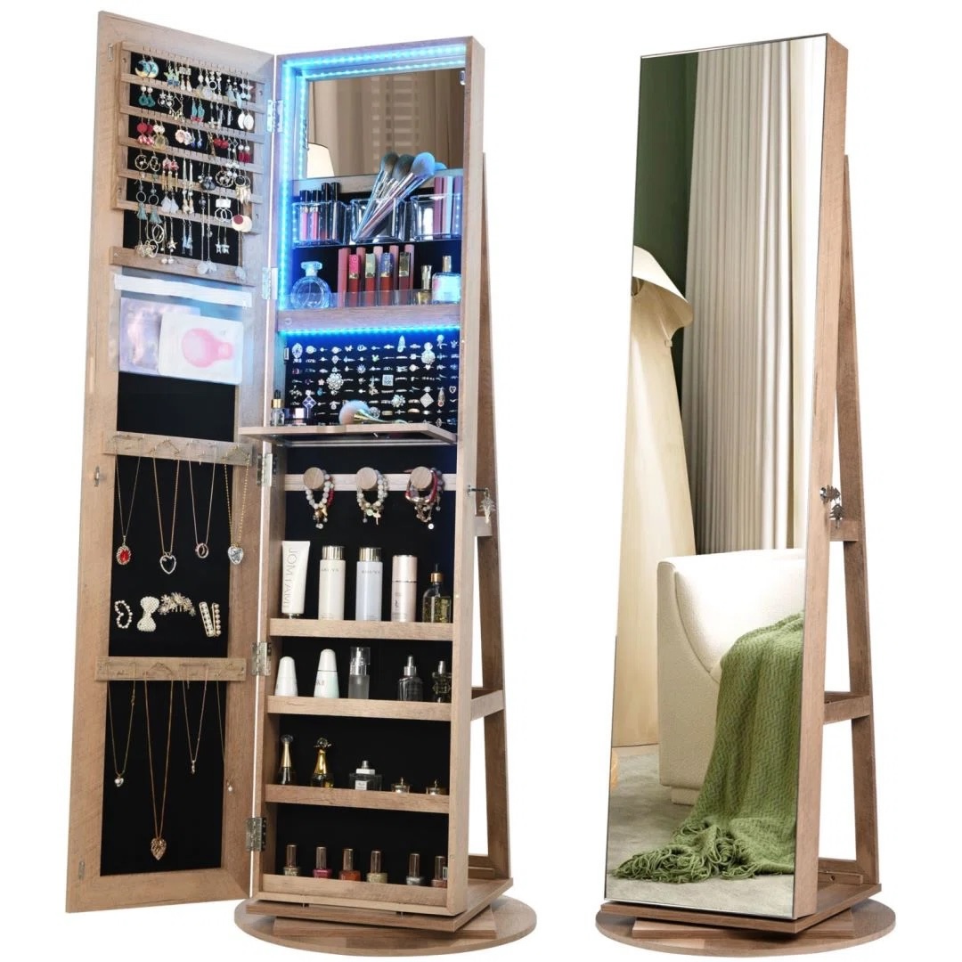 Orren Ellis Freestanding Jewelry Armoire in Brown