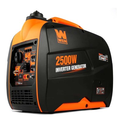 Black and orange Wen DF250i 2500-Watt Dual-Fuel Generator on white background