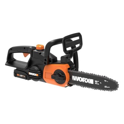 Worx WG322 10-Inch Cordless Electric Chainsaw on a white background