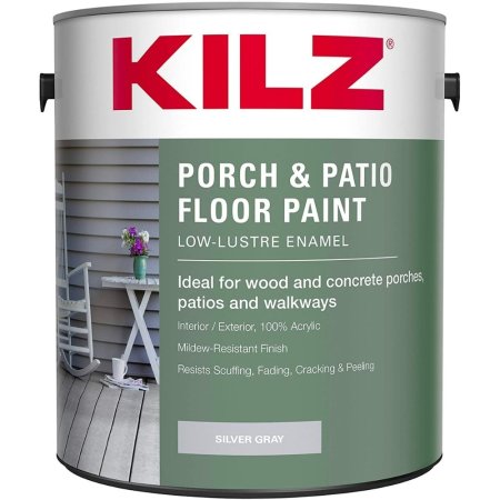  A can of Kilz Porch & Patio Floor Paint on a white background.