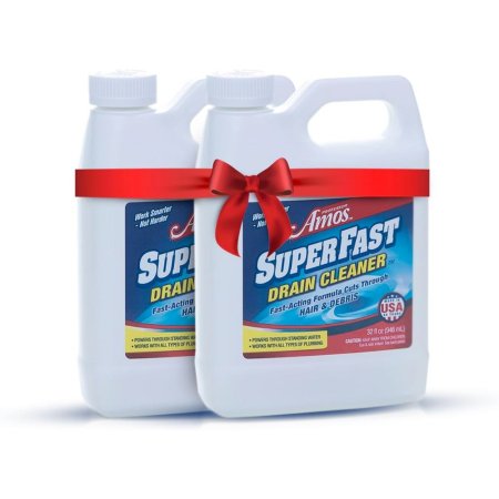  Two bottles of Professor Amos Super Fast Drain Cleaner on a white background