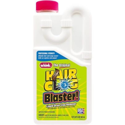 Bottle of Whink Hair Clog Blaster on a white background