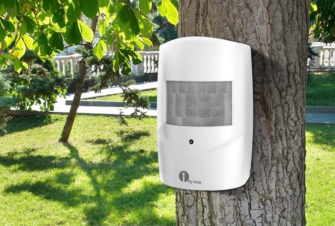 The best driveway alarms option mounted on a tree