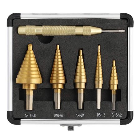 The Best Drill Bits for Metal Option: Comoware 5-Piece Titanium Coated Step Drill Bit Set