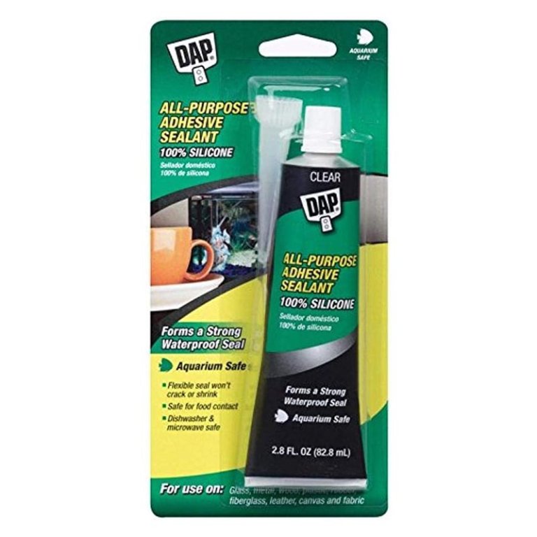  A green and black tube of DAP All-Purpose 100% Silicone Adhesive Sealant in its packaging on a white background.