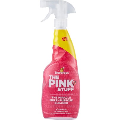 A spray bottle of the Pink Stuff Miracle Multipurpose Cleaner on a white background.