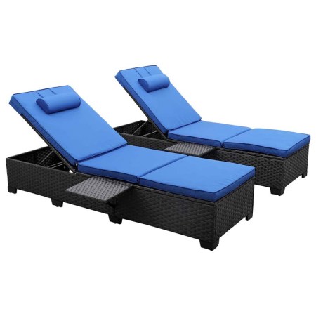 Waroom Outdoor PE Wicker Chaise Lounge Chair Set