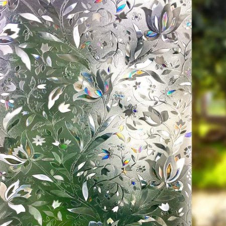  The Lemon Cloud 3D Window Film installed on a piece of glass to provide privacy from the outdoor area in the background.