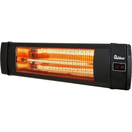  The Dr. Infrared Heater DR-238 Outdoor Infrared Heater with its heating elements glowing orange on a white background.