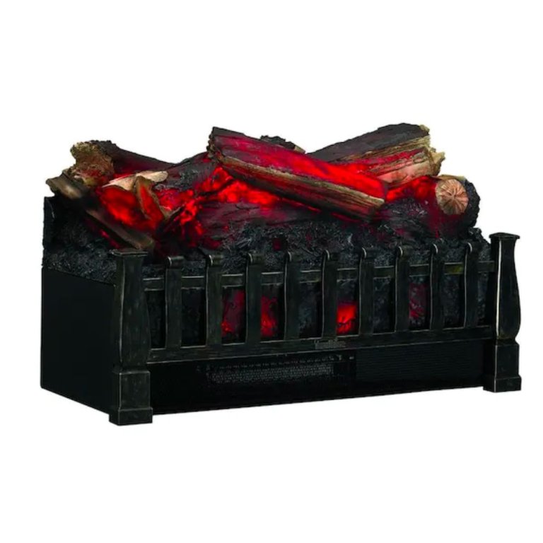  The Twin Star Home Duraflame Infrared Quartz Log Heater with its logs glowing on a white background.