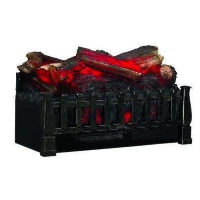 The Twin Star Home Duraflame Infrared Quartz Log Heater with its logs glowing on a white background.