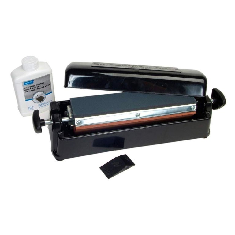  The Norton IM313 Multi-Oilstone Sharpening System on a white background.