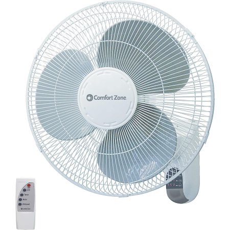  Comfort Zone 16-inch 3-Speed Wall-Mount Fan on white background