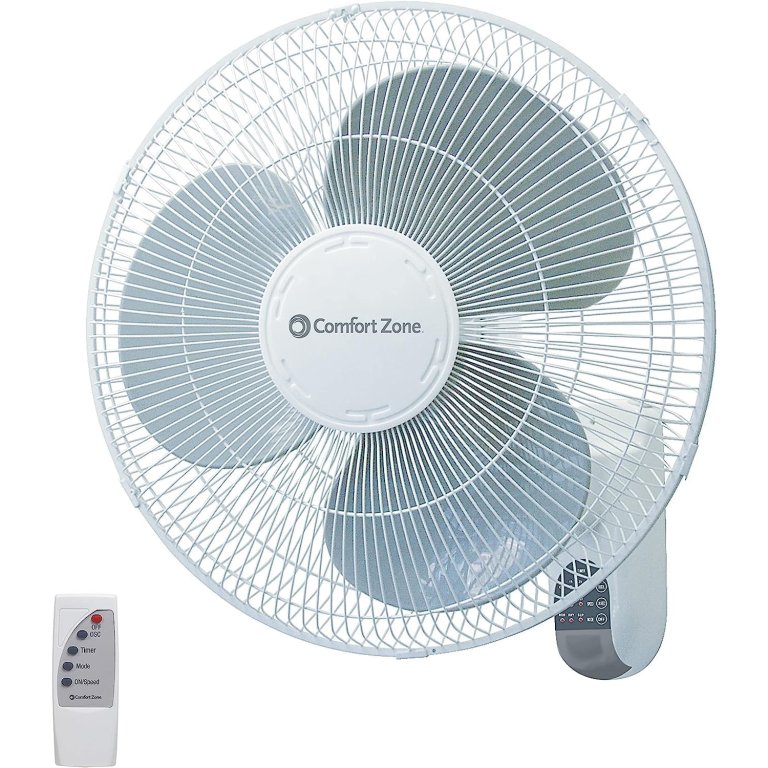  Comfort Zone 16-inch 3-Speed Wall-Mount Fan on white background