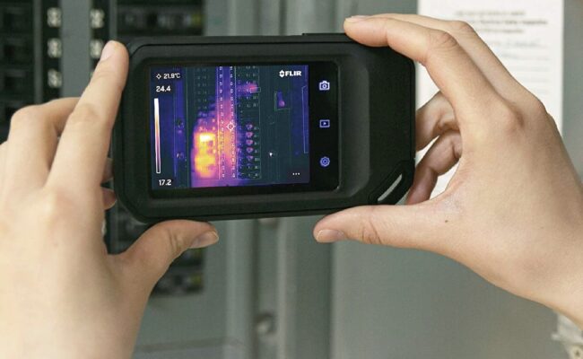 A person using a thermal camera