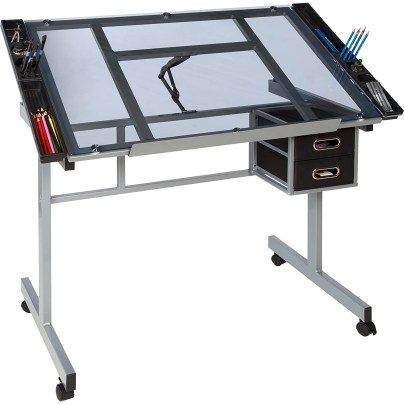 The Best Drafting Table Option: OneSpace Silver With Blue Craft Station