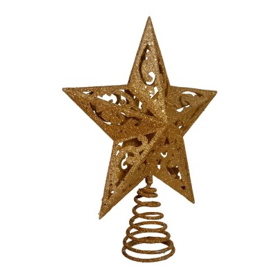 The Kurt Adler Gold Glittered 5-Point Star Treetop on a white background.