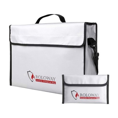 The Roloway X-Large Fireproof Bag and included small document bag on a white background.