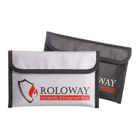  Two Roloway Small Fireproof Money Bags, one white and one grey, shown on a white background.