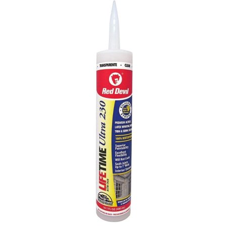  A tube of Red Devil Lifetime Ultra 230 Premium Acrylic Sealant on a white background.